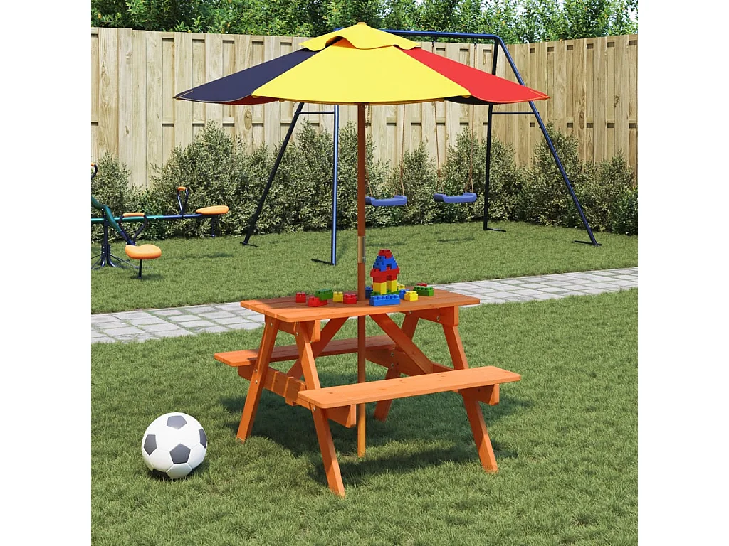 Table de pique-nique pour 4 enfants avec trou de parasol sapin