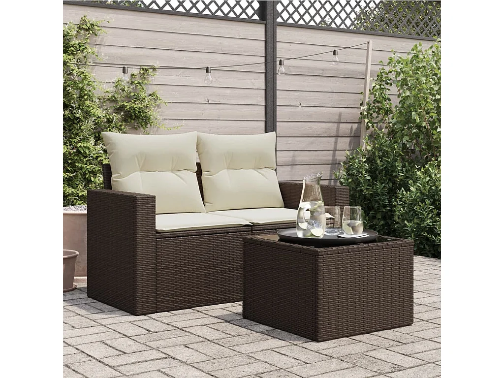 Table de jardin dessus en verre brun 55x55x37 cm résine tressée