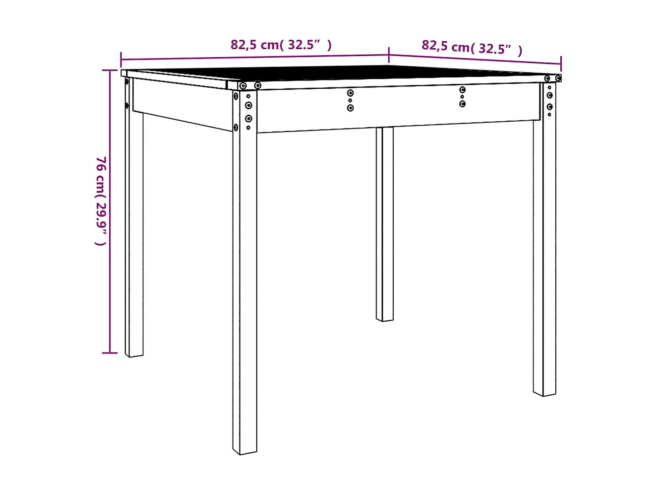 Table de jardin 82,5x82,5x76 cm bois massif de pin