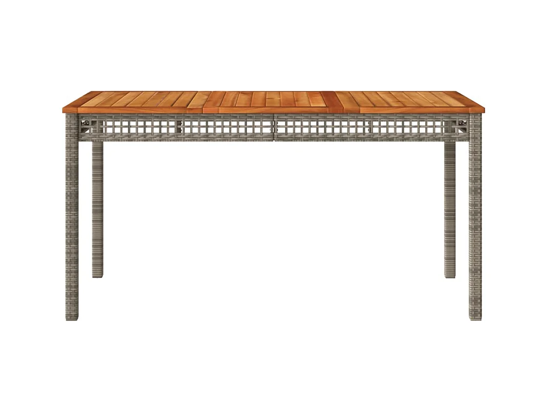 Table de jardin gris 140x80x75 cm résine tressée et bois acacia