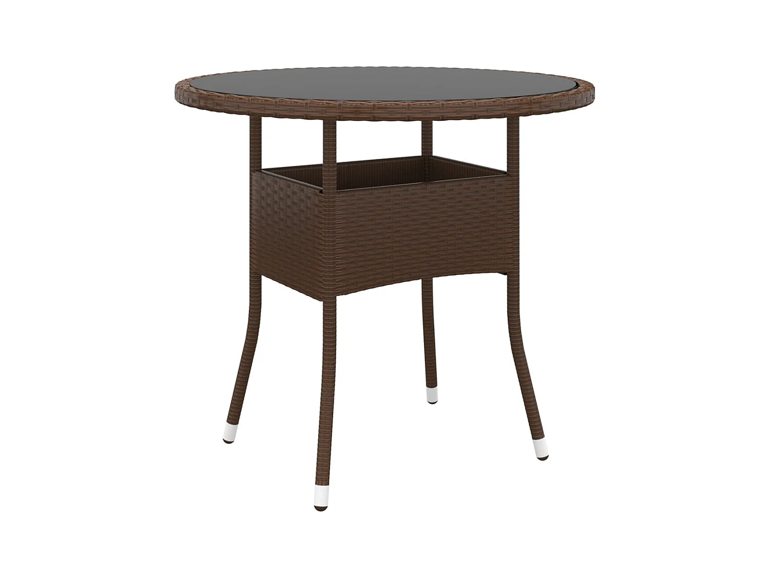 Table de jardin Ø80x75 cm Verre trempé/résine tressée Marron