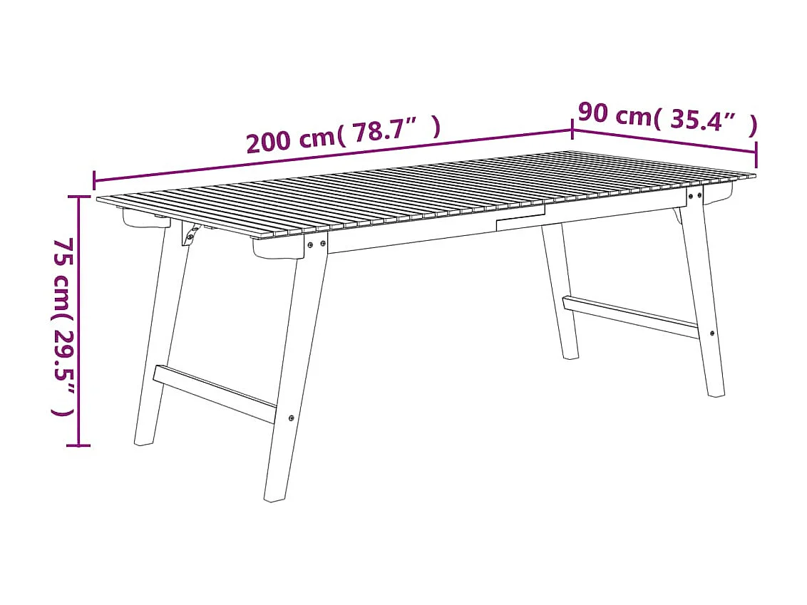 Table de jardin 200x90x75 cm Bois d'acacia solide