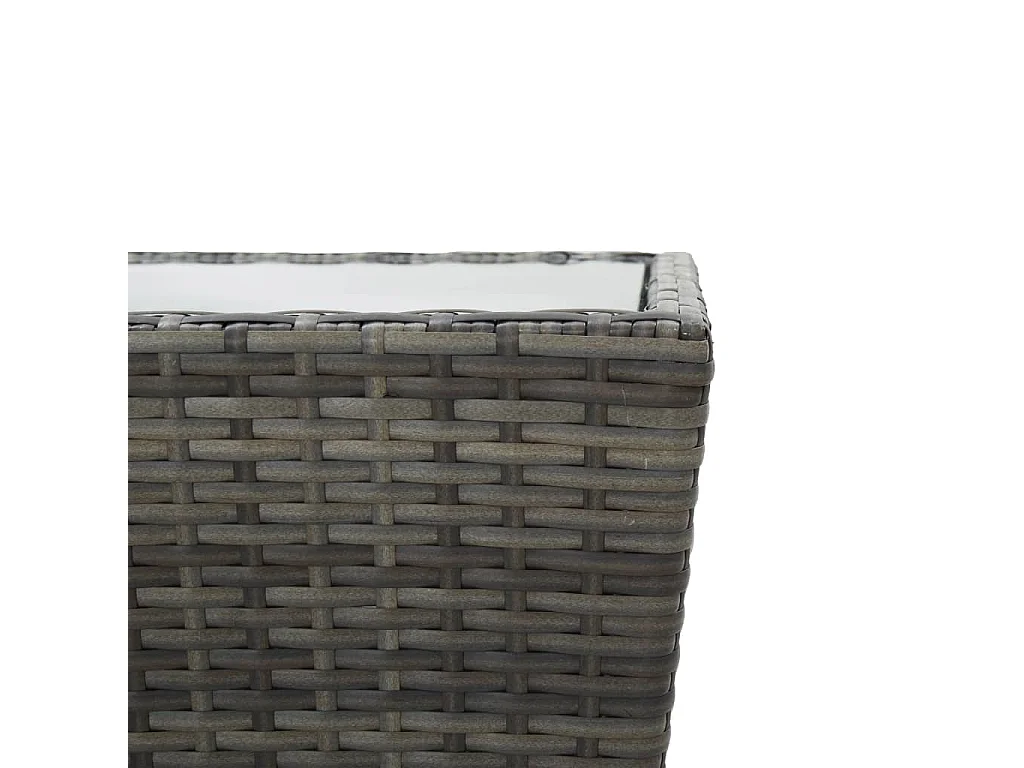 Table à thé Gris 41,5x41,5x43 cm Résine tressée et verre trempé