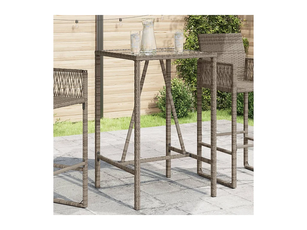 Table de bar d’extérieur gris 70x70x110 cm poly rotin