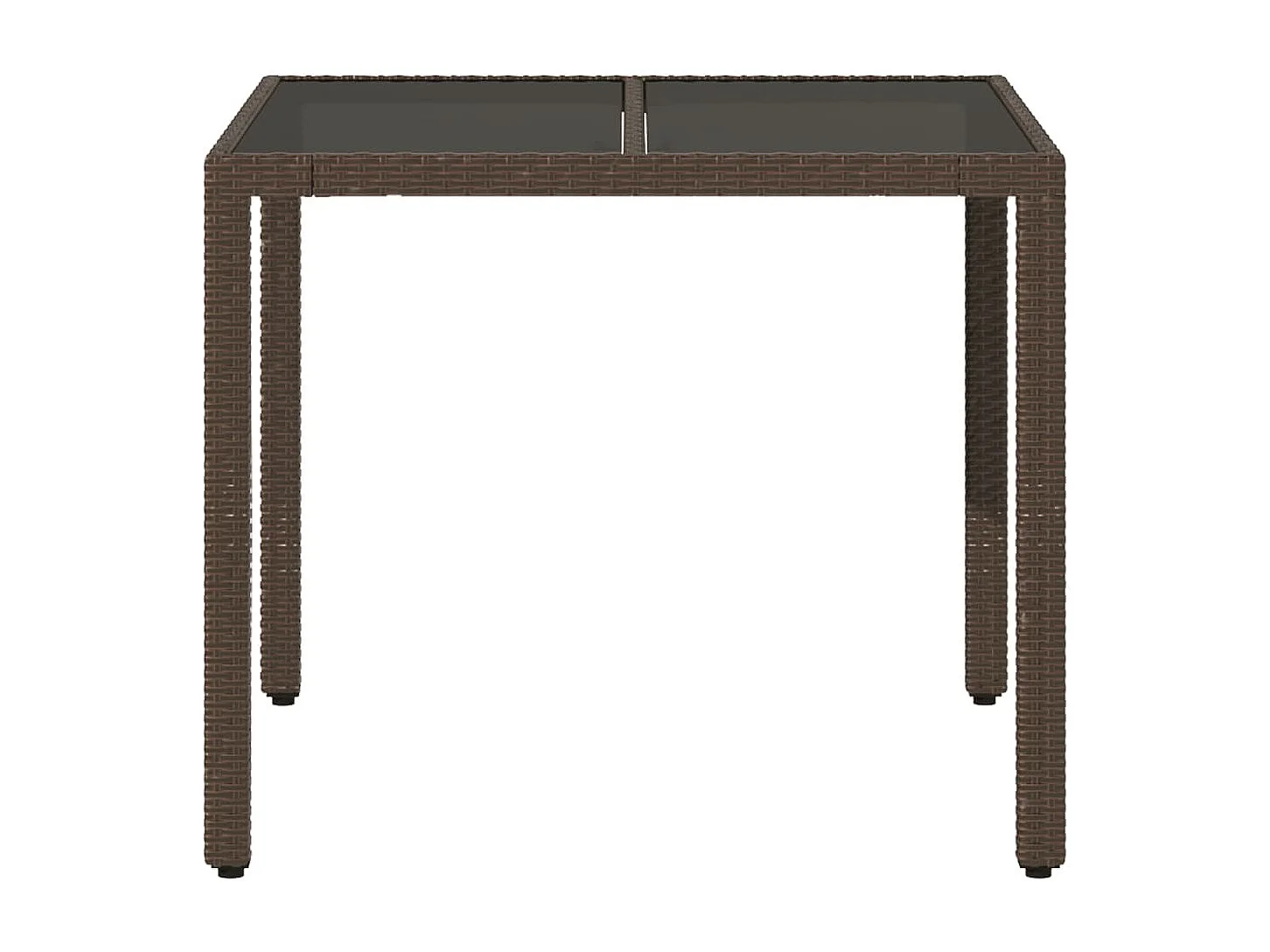Tuintafel met glazen blad 90x90x75 cm poly rattan bruin
