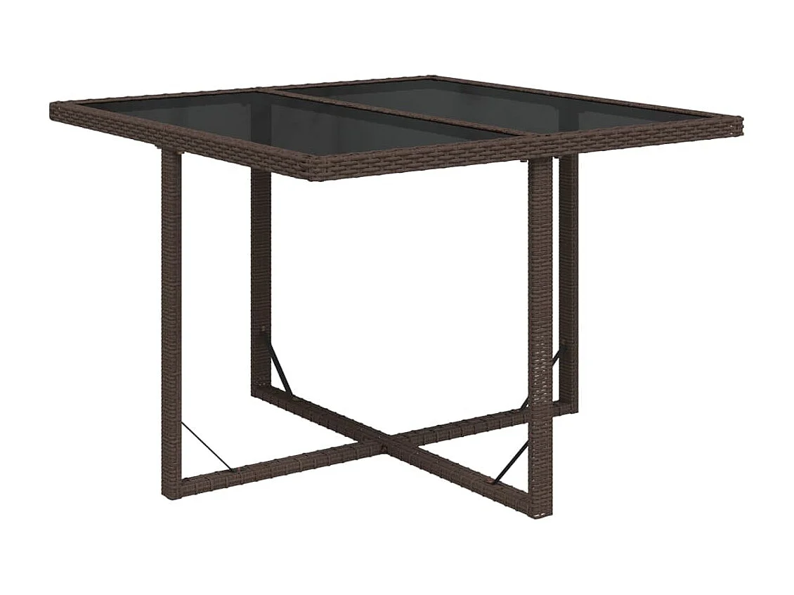 Mesa de jardín ratán sintético y vidrio marrón 109x107x74 cm