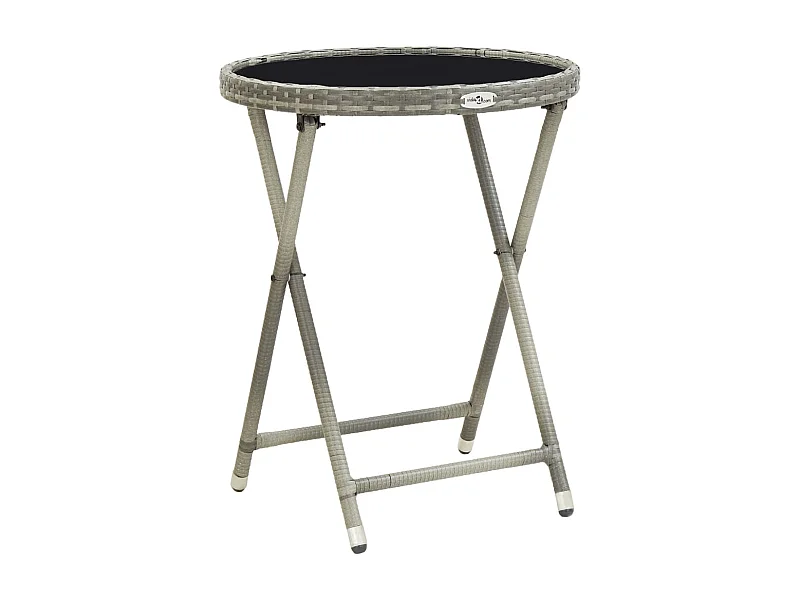 Table à thé Gris 60 cm Résine tressée et verre trempé