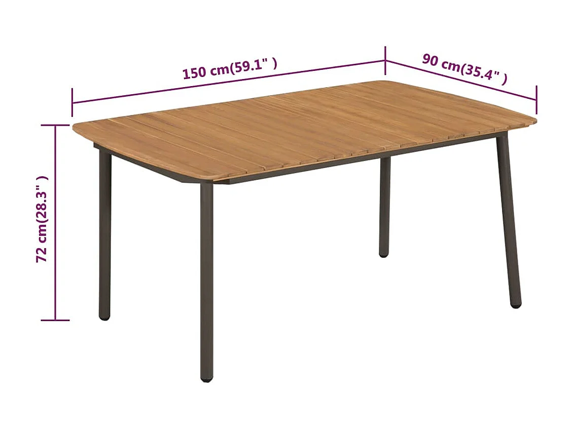 Table de jardin 150 x 90 x 72 cm Bois d'acacia solide et acier