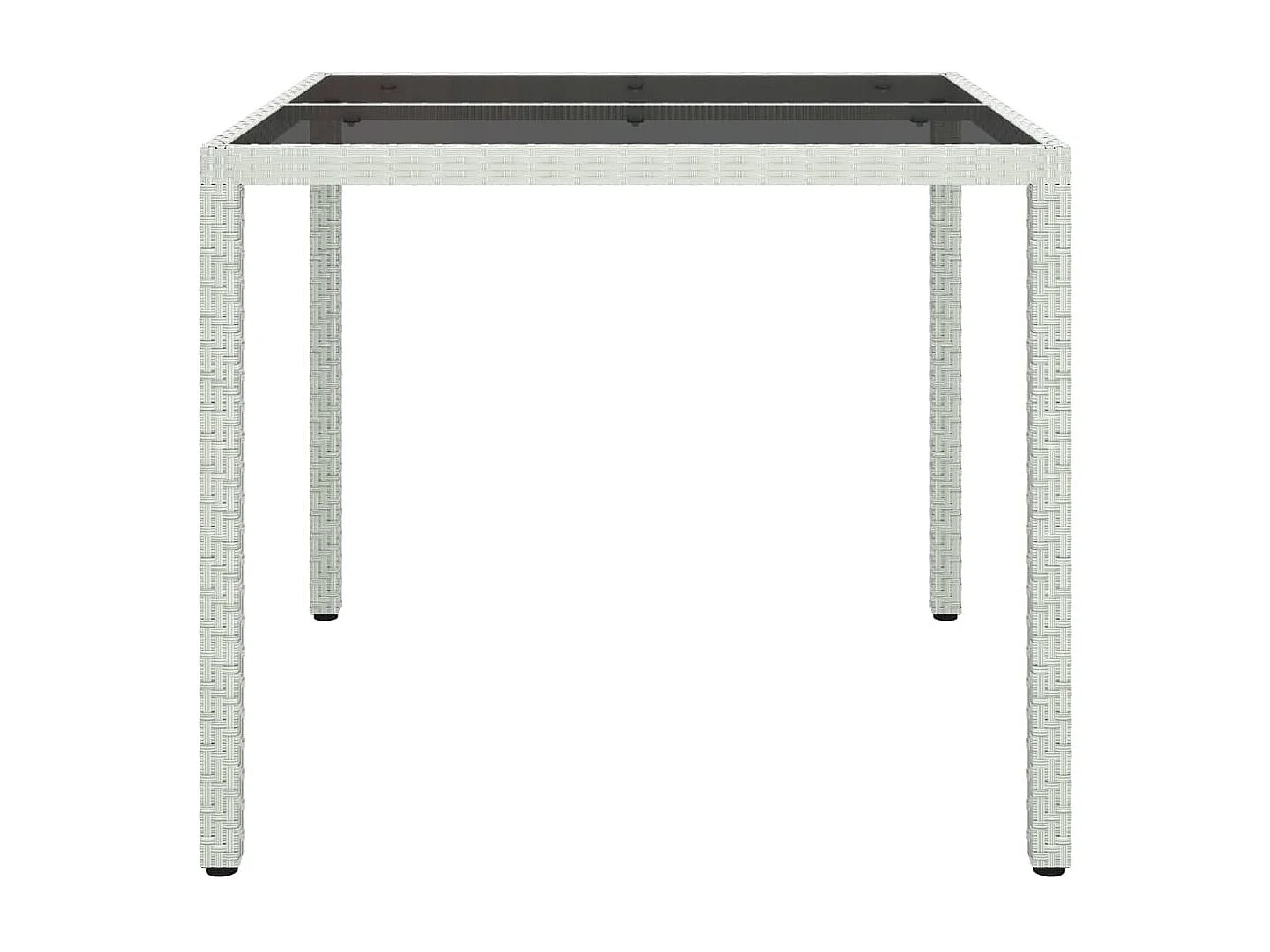 Table de jardin 90x90x75cm Verre trempé et résine tressée Blanc