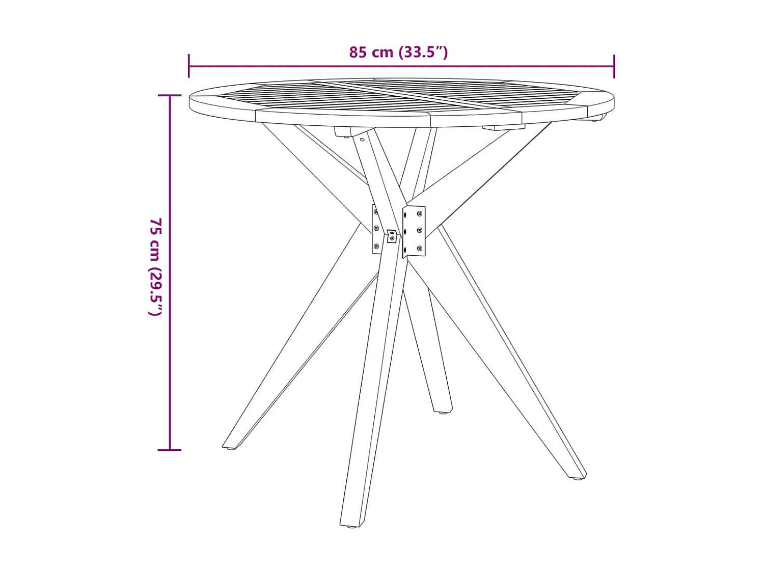 Table de jardin ronde Ø85x75 cm bois d'acacia solide