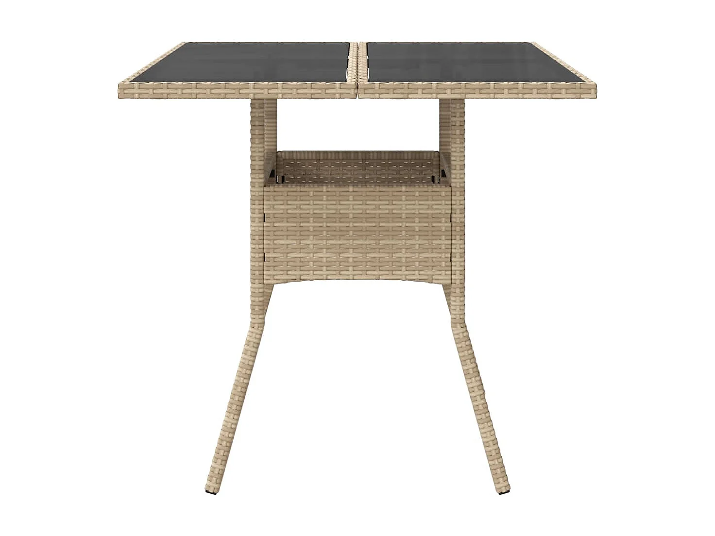 Table de jardin dessus en verre beige 80x80x75cm résine tressée