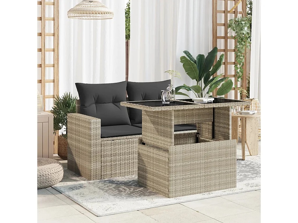 Mesa jardín superficie vidrio ratán PE gris claro 100x55x73 cm