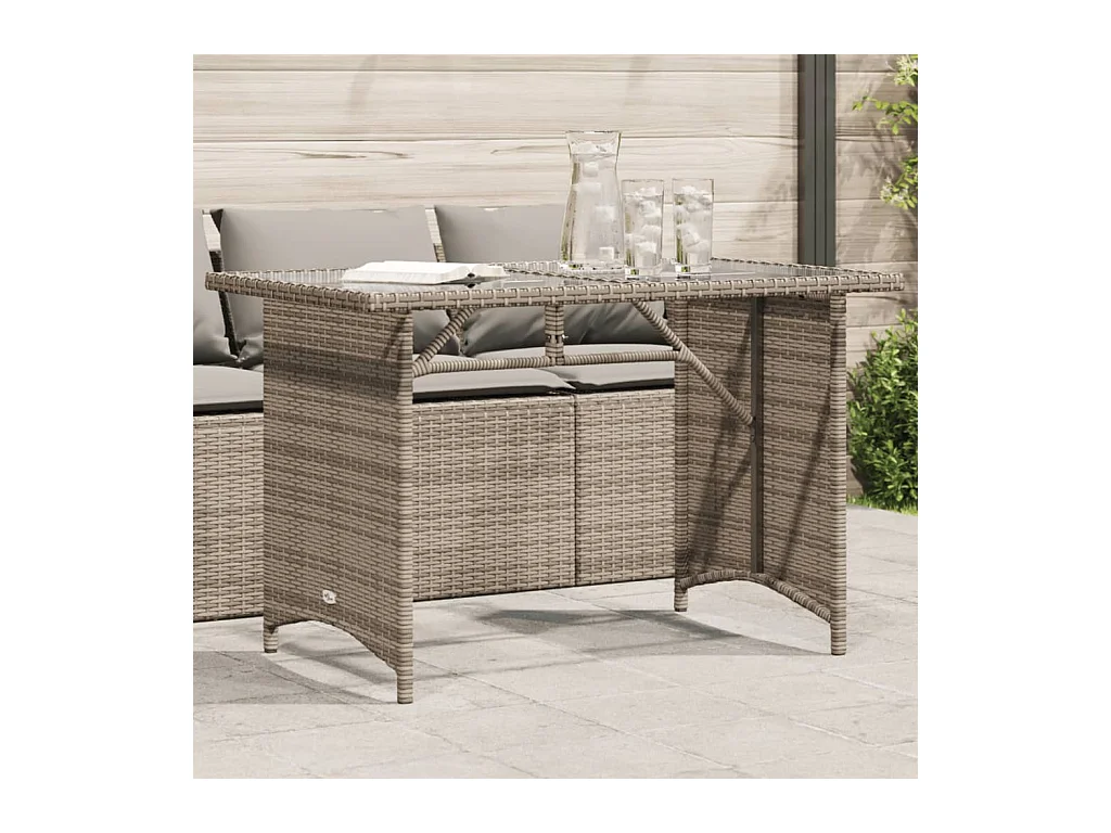 Table de jardin avec dessus en verre gris 110x68x70 cm rotin