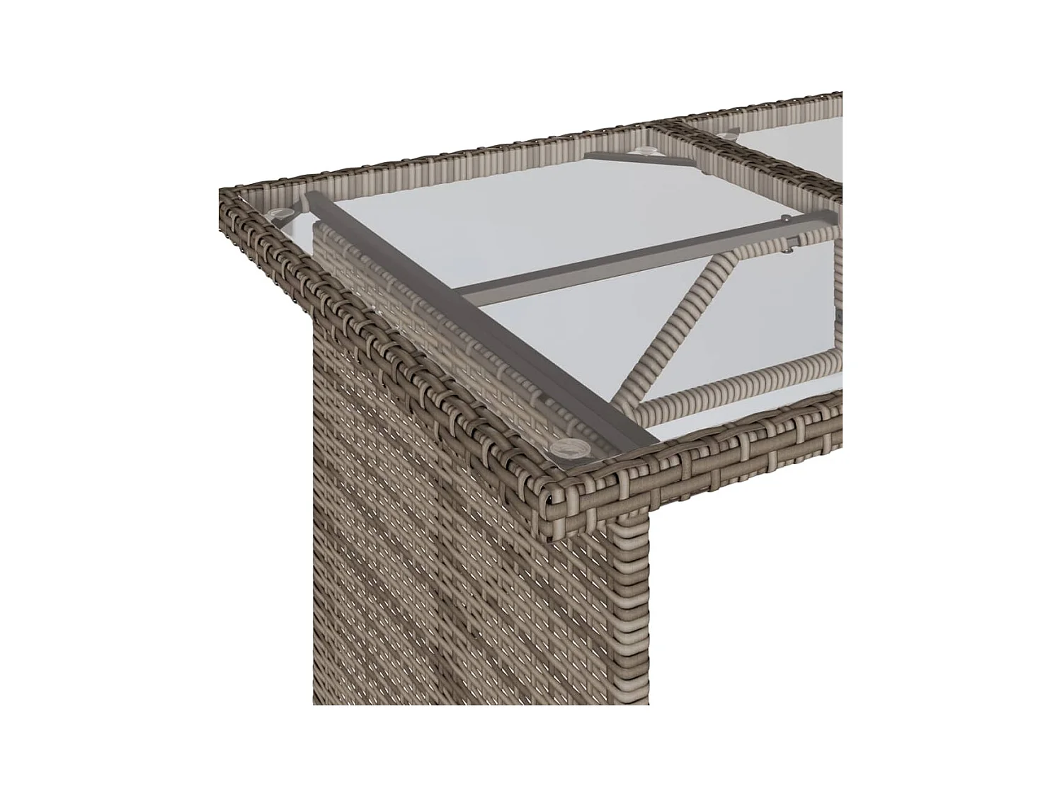 Table de jardin avec dessus en verre gris 110x68x70 cm rotin