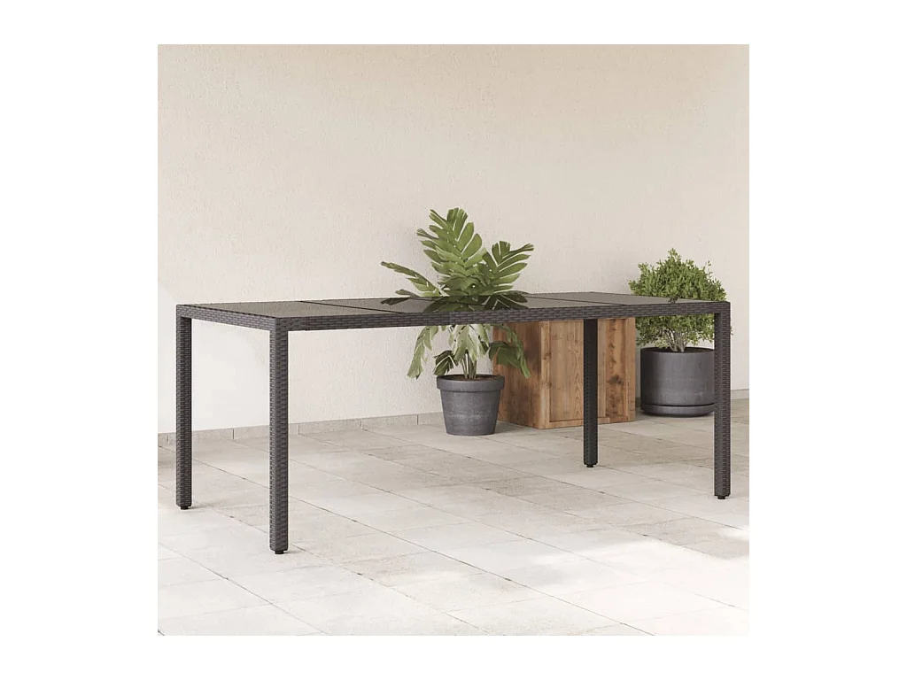 Table de jardin dessus en verre Noir 190x90x75cm Résine tressée