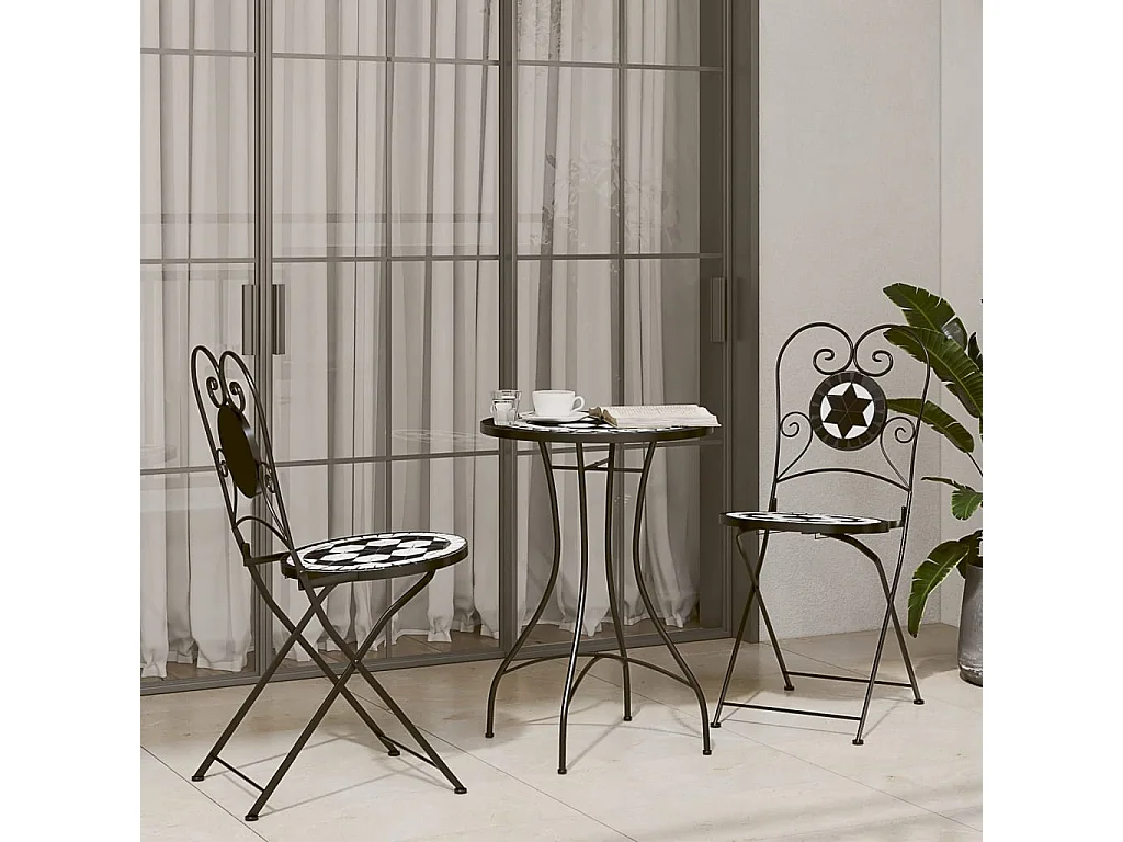 Table de bistro mosaïque noir et blanc Ø50x70 cm céramique