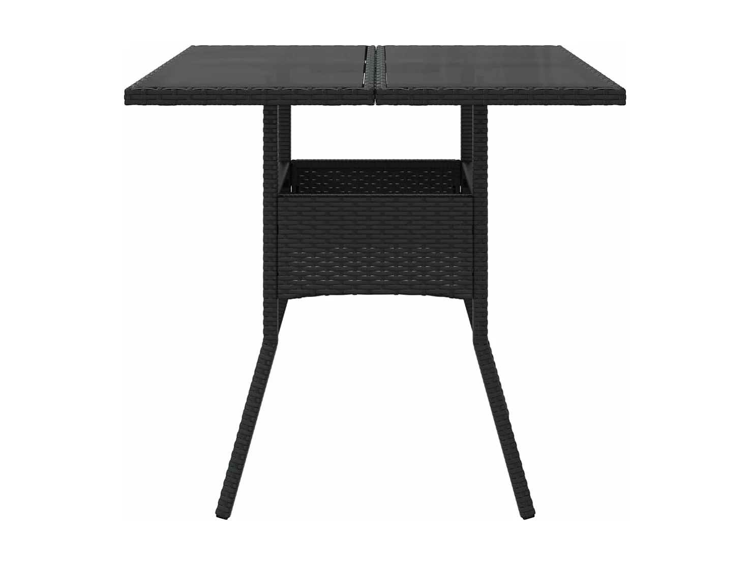 Table de jardin dessus en verre noir 80x80x75 cm résine tressée
