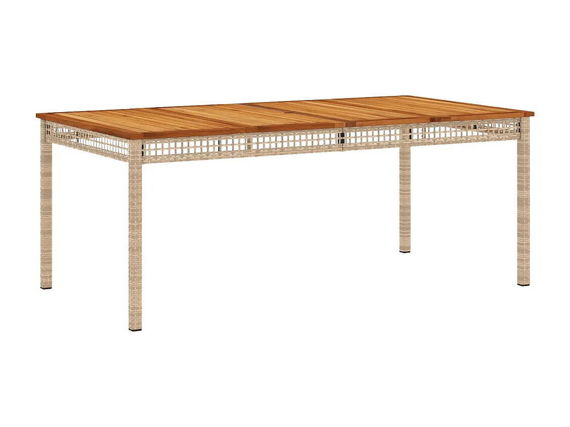 Table de jardin beige 180x90x75 cm résine tressée et acacia