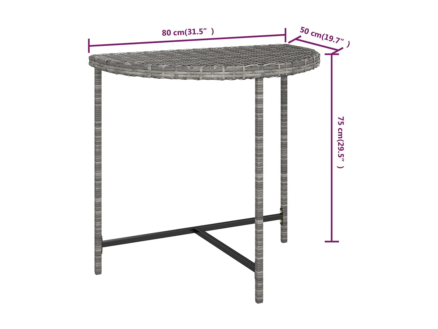 Table de jardin Gris 80x50x75 cm Résine tressée