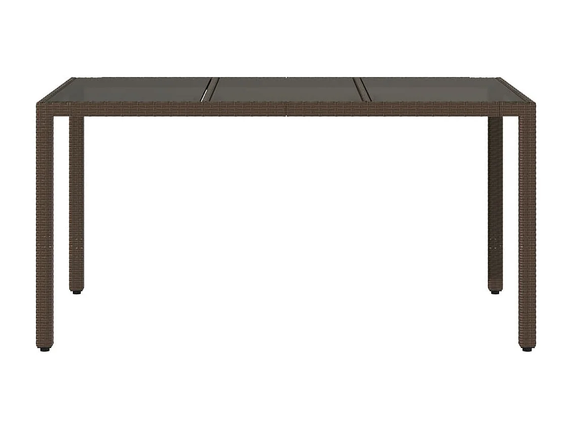 Tuintafel met glazen blad 150x90x75 cm poly rattan bruin