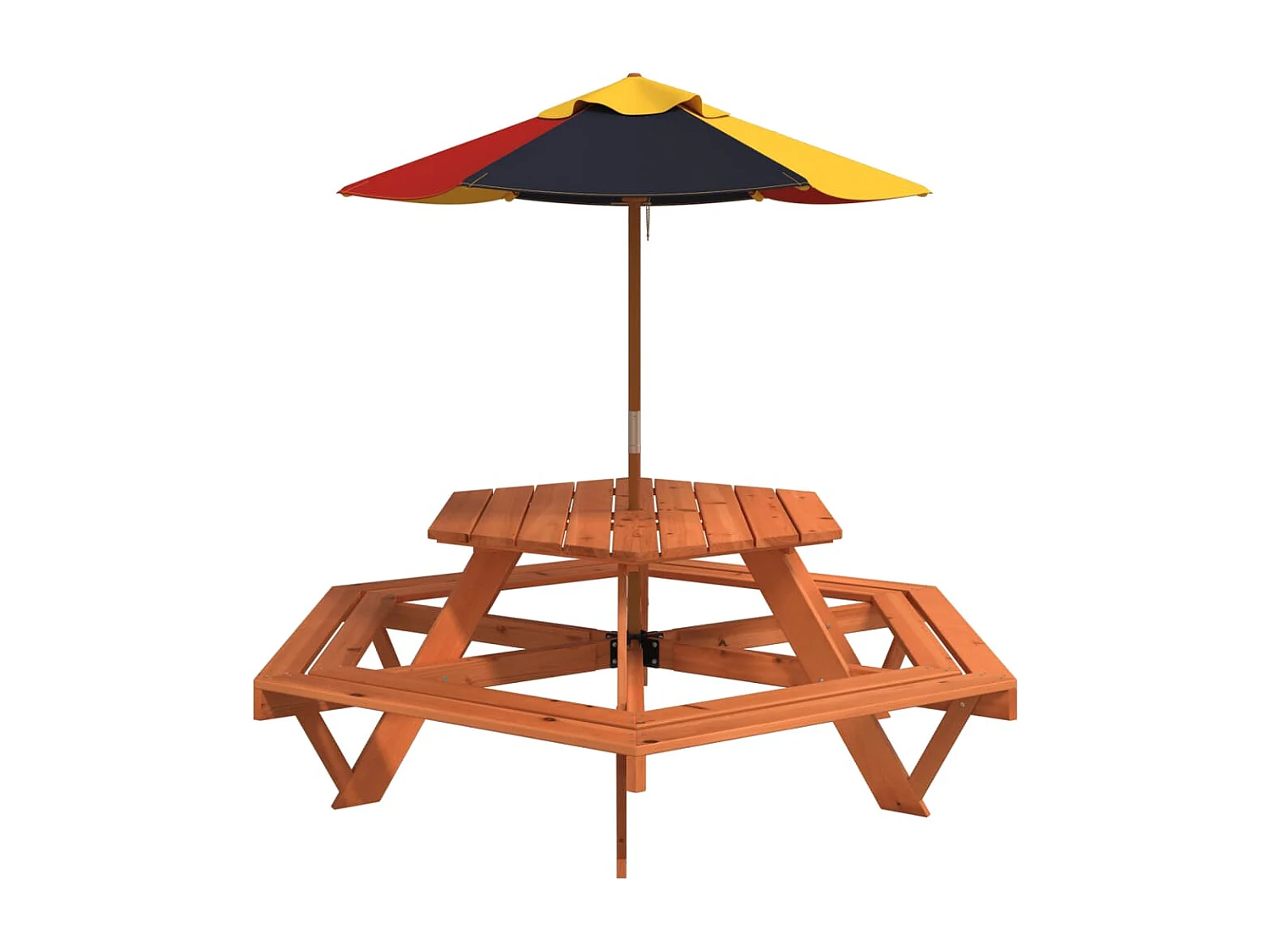 Table de pique-nique pour 6 enfants avec parasol hexagone sapin