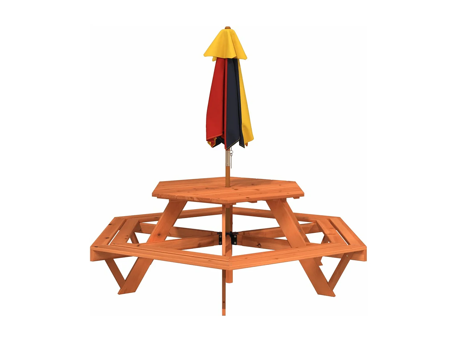 Table de pique-nique pour 6 enfants avec parasol hexagone sapin