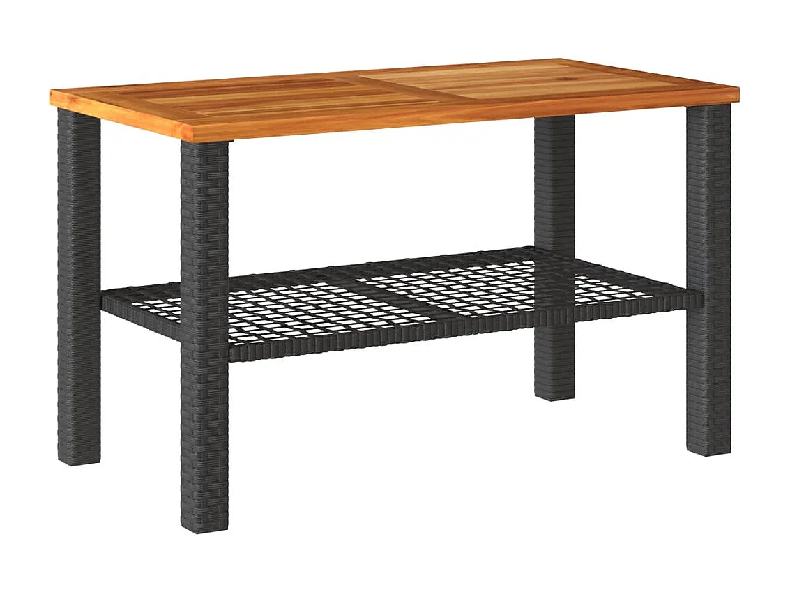 Mesa de jardín ratán sintético madera acacia negro 70x38x42 cm