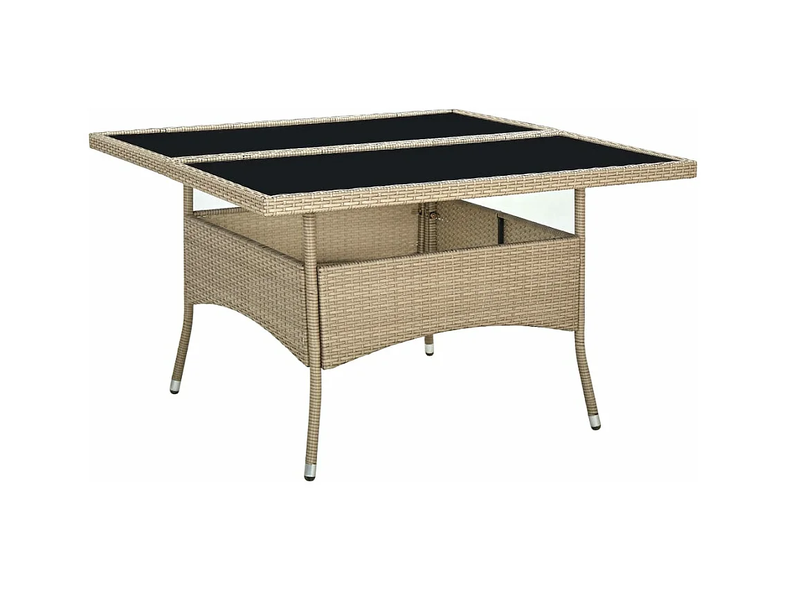 Tuintafel poly rattan en glas beige