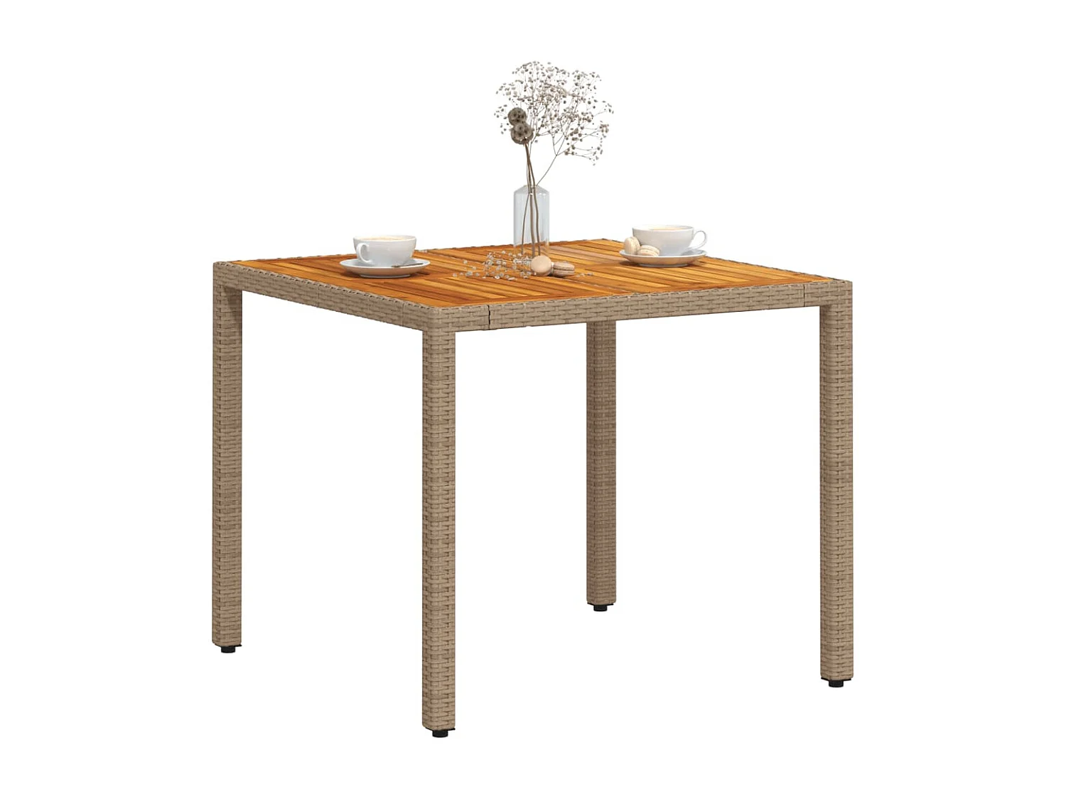 Mesa de jardim 90x90x75 cm vime PE e madeira de acácia bege