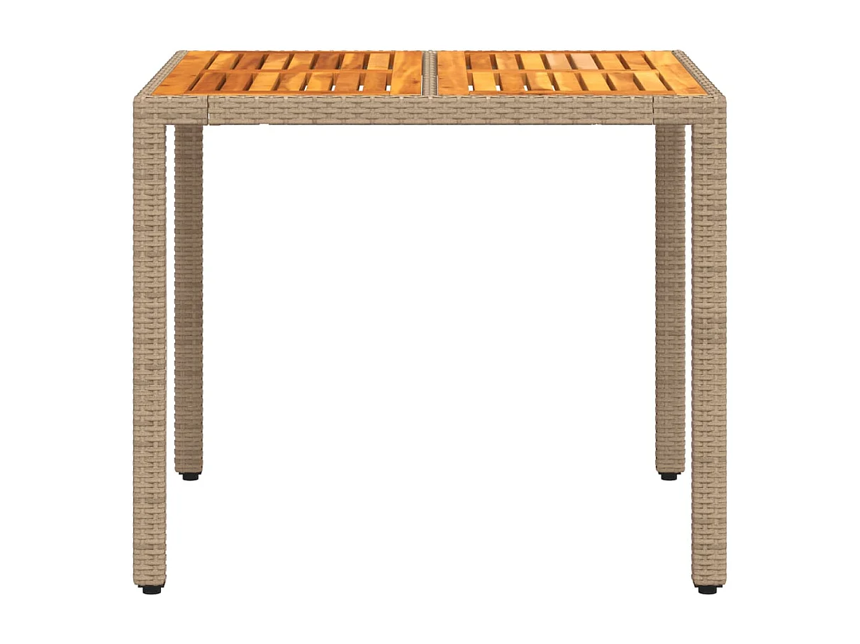 Table de jardin beige 90x90x75 cm résine tressée et bois acacia
