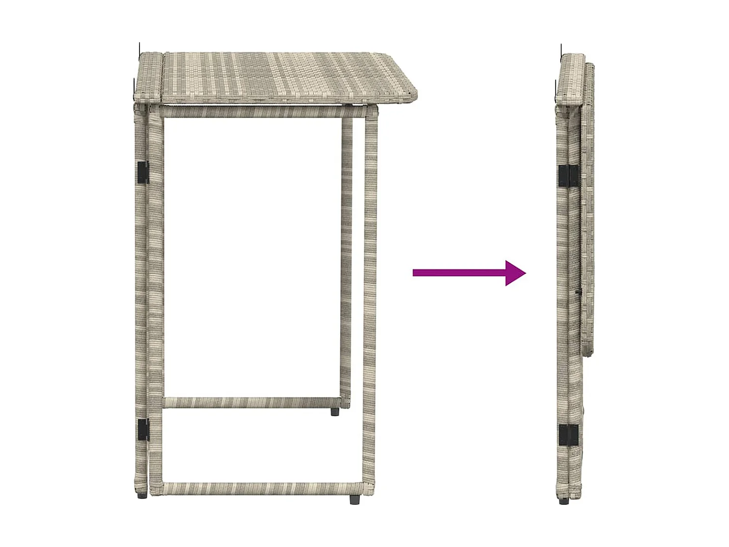 Table de jardin pliante gris clair 90 x 51 x 75 cm polyrotin