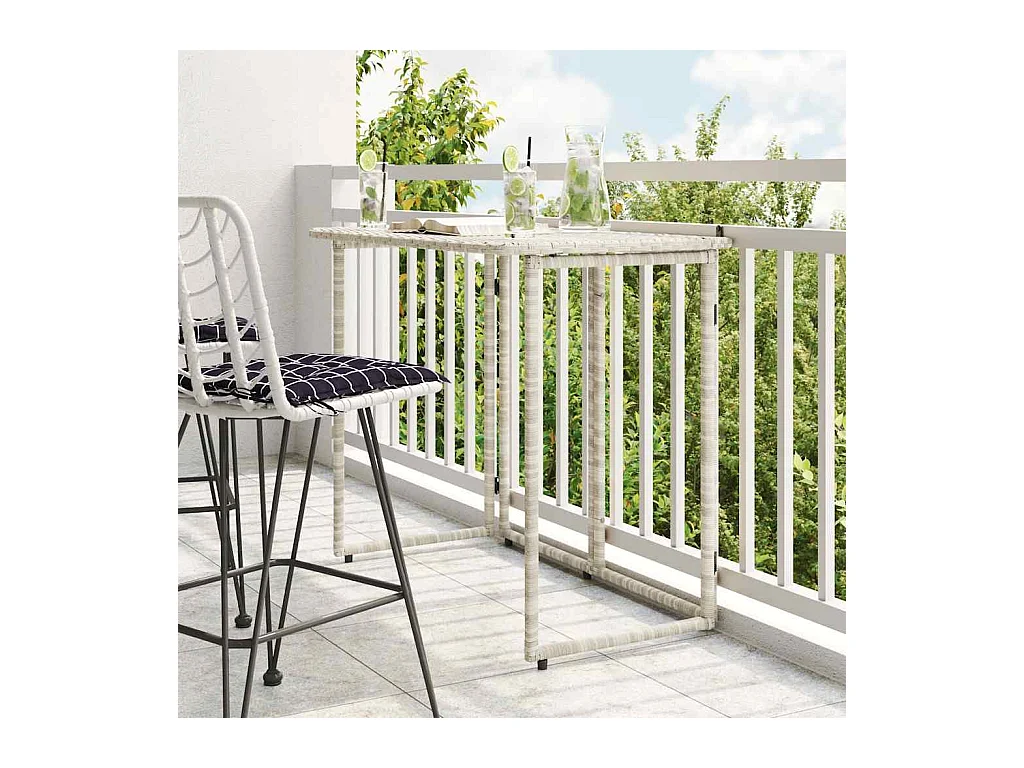 Table de jardin pliante gris clair 90 x 51 x 75 cm polyrotin