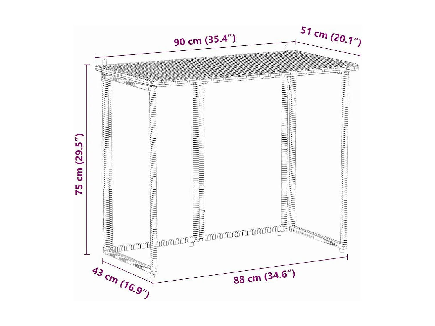 Table de jardin pliante gris clair 90 x 51 x 75 cm polyrotin