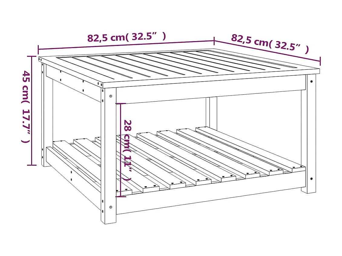 Table de jardin 82,5x82,5x45 cm bois massif de douglas