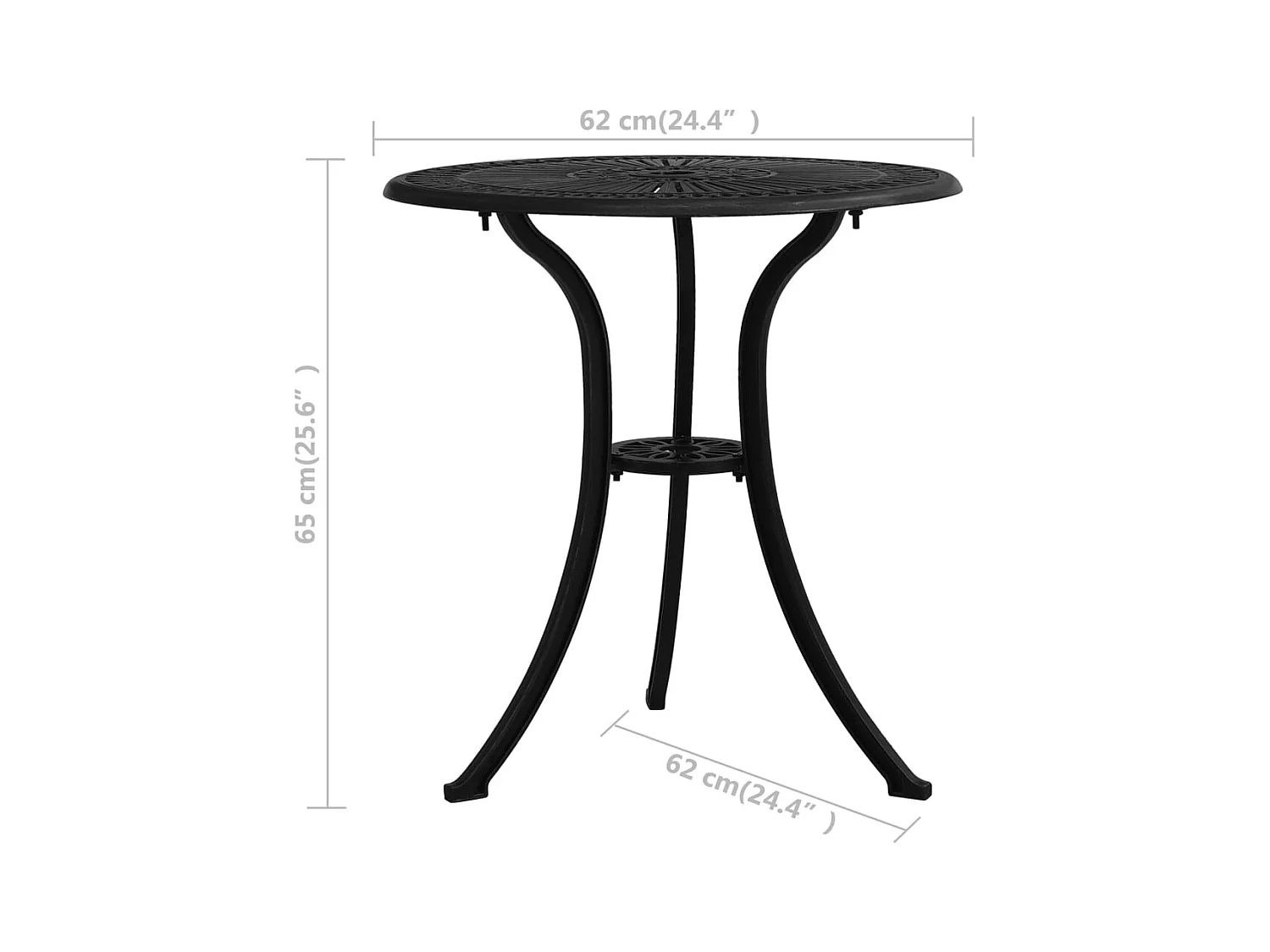 Mesa de jardim 62x62x65 cm alumínio fundido preto