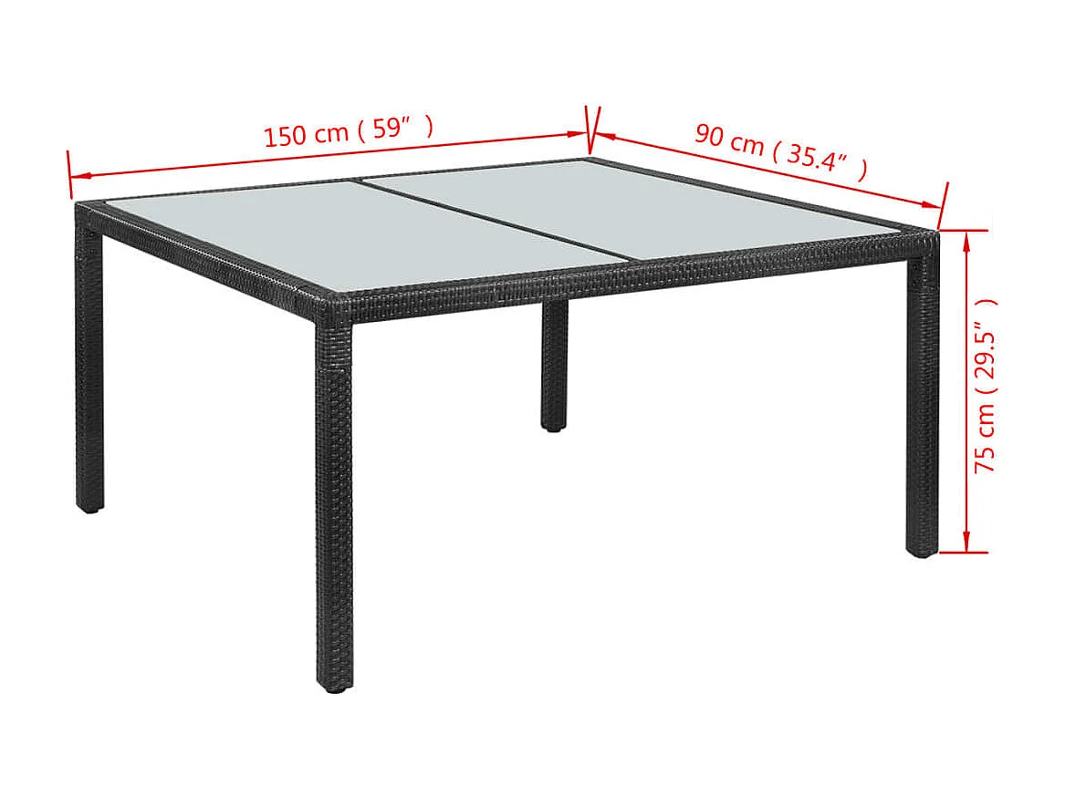 Table de jardin Noir 150x90x75 cm Résine tressée