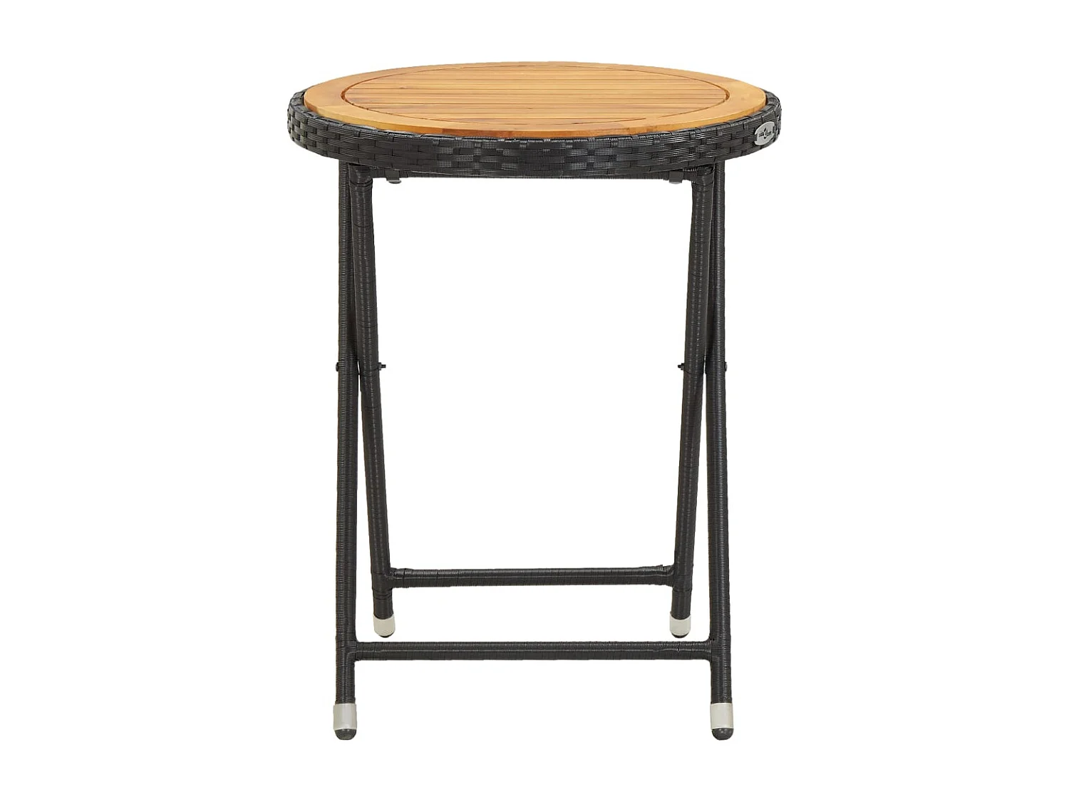 Mesa de chá 60 cm vime PE e madeira de acácia maciça preto