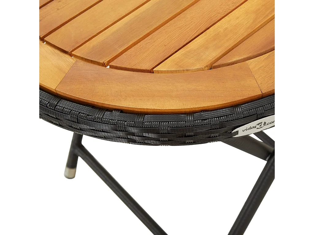 Mesa de chá 60 cm vime PE e madeira de acácia maciça preto