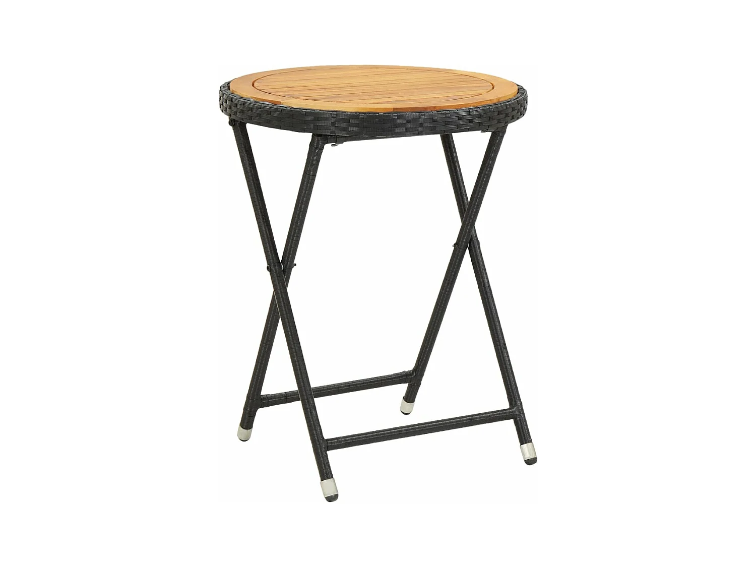 Table à thé Noir 60 cm Résine tressée et bois d'acacia solide