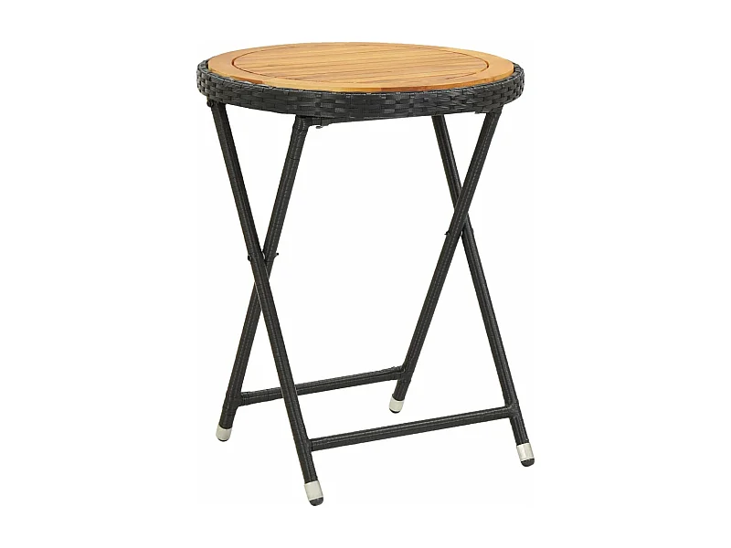 Table à thé Noir 60 cm Résine tressée et bois d'acacia solide
