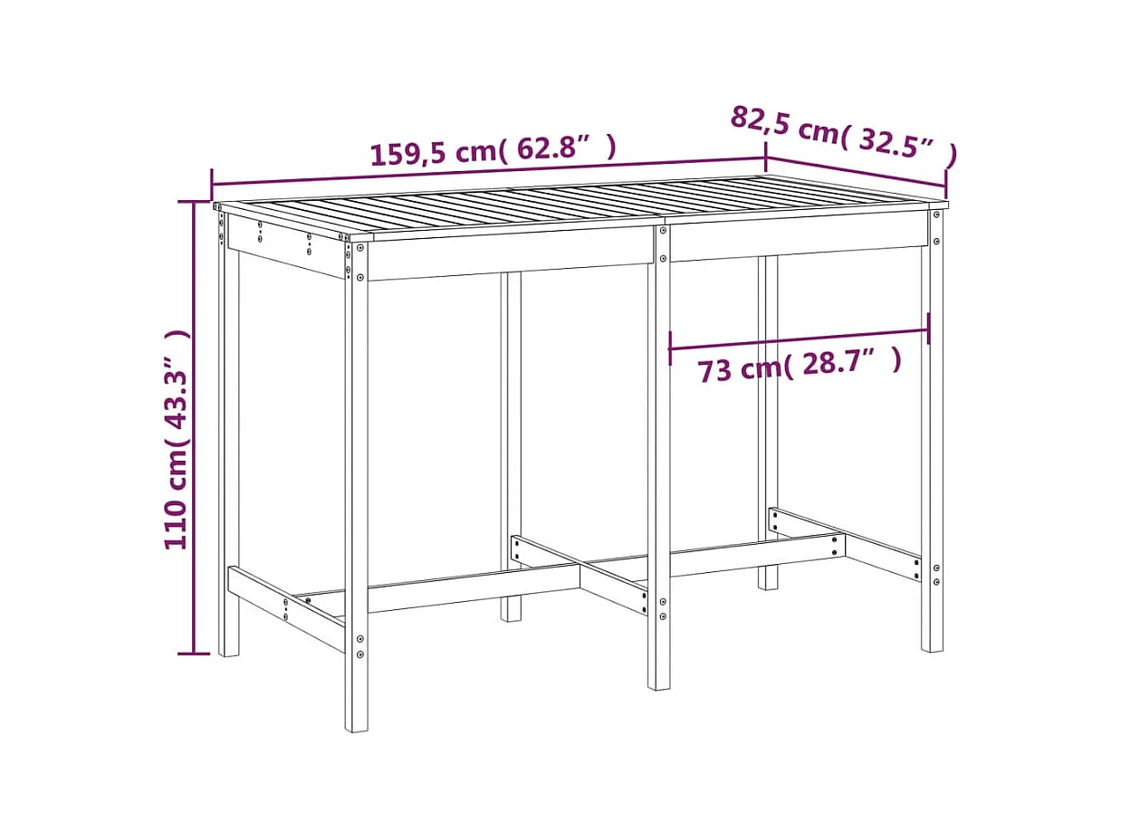 Mesa de jardín madera maciza pino blanco 159,5x82,5x110 cm