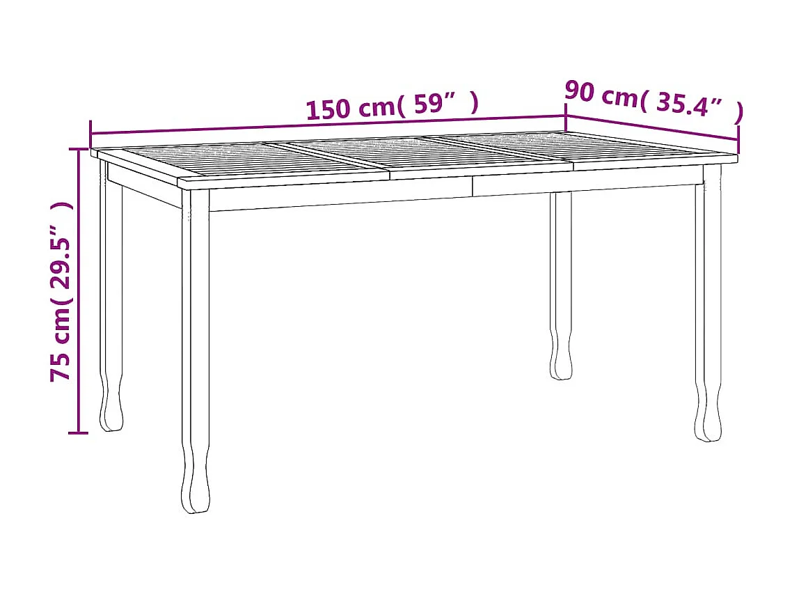 Mesa de jantar p/ jardim 150x90x75 cm madeira de teca maciça