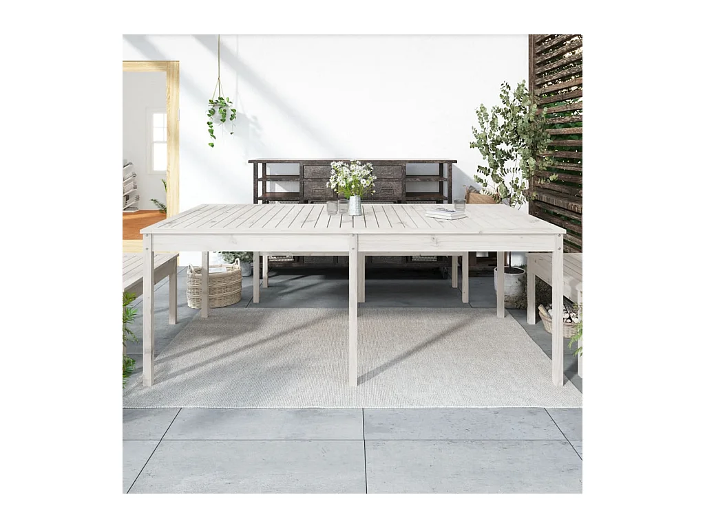Table de jardin blanc 203,5x100x76 cm bois massif de pin