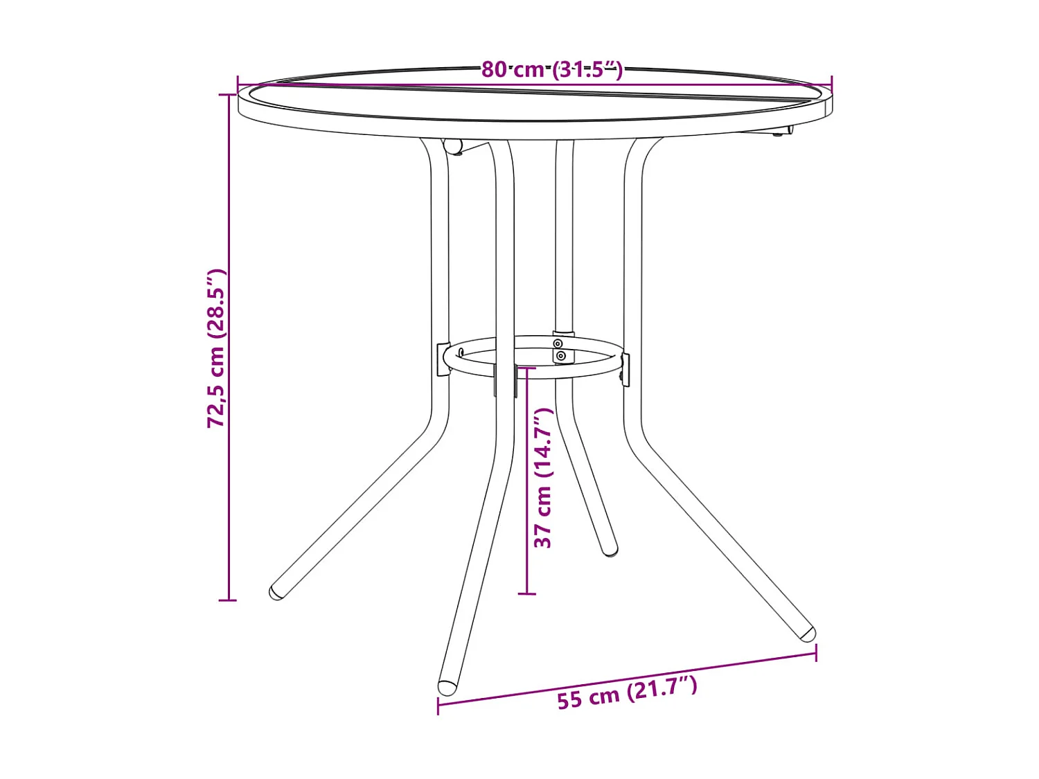 Mesa de pátio redonda Ø80x72,5 cm aço revestido a pó antracite