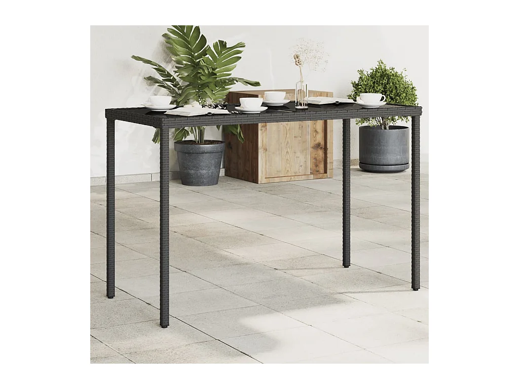 Table de jardin dessus en verre noir 115x54x74cm résine tressée