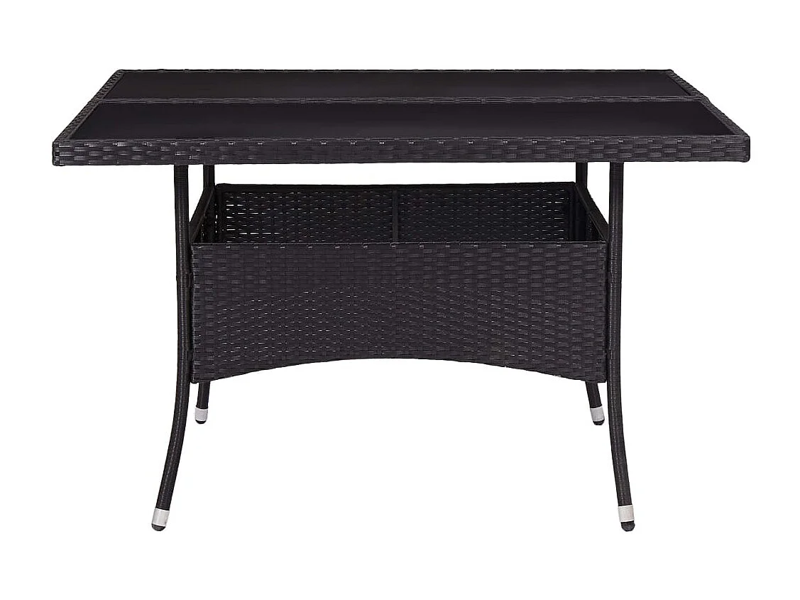 Tuintafel poly rattan en glas zwart