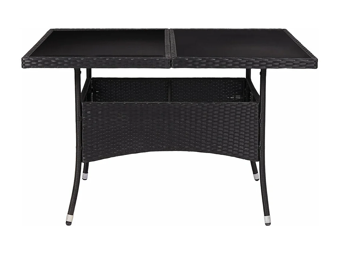 Tuintafel poly rattan en glas zwart