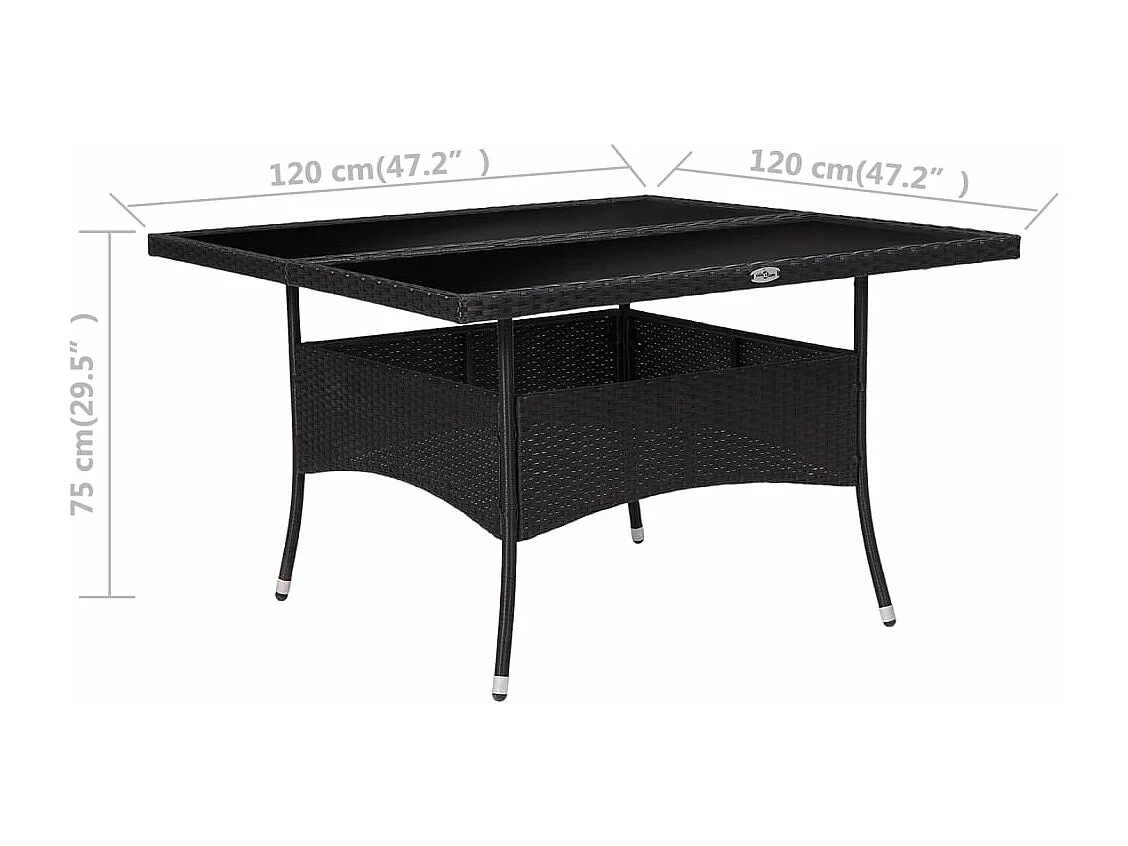 Tuintafel poly rattan en glas zwart