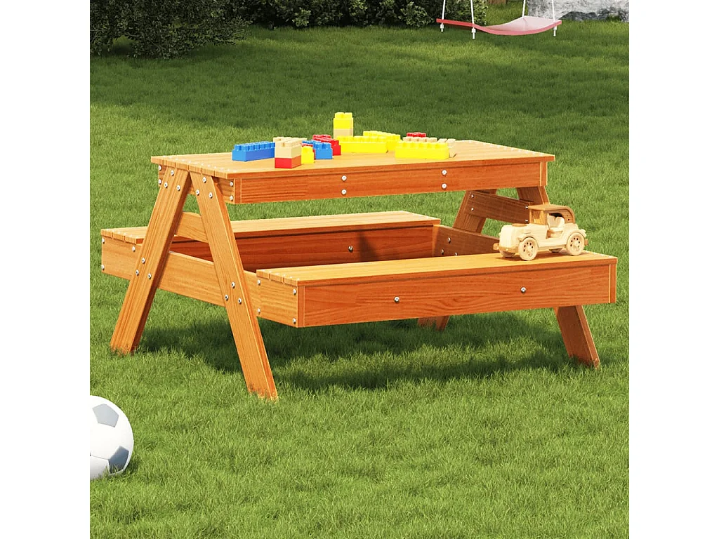 Table de pique-nique pour enfants cire marron bois massif pin