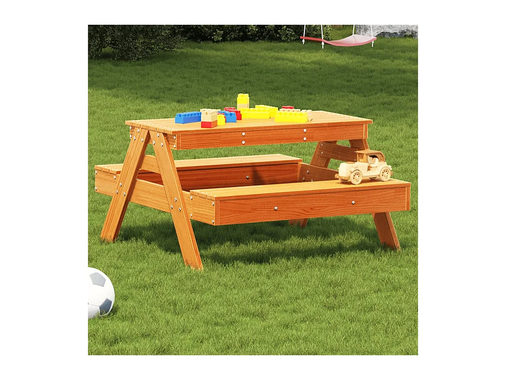 Table de pique-nique pour enfants cire marron bois massif pin